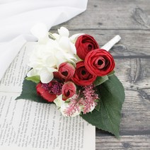 분위기깡패 미니 추모꽃다발 납골당 꾸미기 꽃장식조화 부토니에 성묘 추모꽃, 01_레드 로즈 수국, 필요, S 사이즈