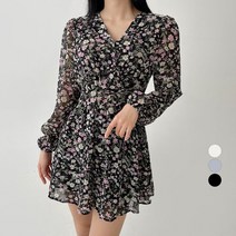 (무배)살랑살랑 브이넥 플라워 쉬폰 미니 원피스