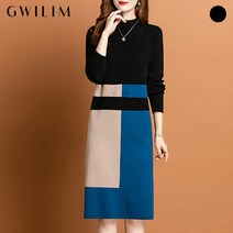 귈림 컬러블럭 배색 터틀넥 니트 원피스 GAFOP056P