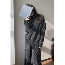 Sandro Moscoloni 홍콩 스타일 복고풍 느슨한 마름모 캐주얼 정장 여성 니트 스웨터 와이드 레그 팬츠 투피스 세트