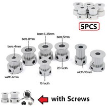 메가 5PCS 3D 프린터 부품 GT2 타이밍 풀리 16 20 치아 2GT 보어 5mm 8mm 동기 휠 기어 너비 6mm 10mm, 03 20T W6 B6.35_01 5PCS