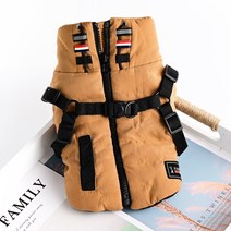 프렌치불독패딩하네스 아메리칸불리옷 소형견 방풍 겨울옷, 브라운