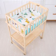 원목 기저귀교환대 기저귀갈이 수납 다기능 아기 옷걸이 거치대, 전원목 아기침대 기저귀+공룡랜드 케어패드