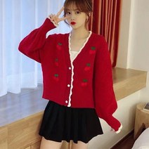 가을 여성 의류 카디건 스웨터 체리 플라워 넉넉한 아우터웨어 긴 소매 니트 탑스 코트
