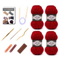 마마니트 메가필 털실 4p 목도리 DIY 세트, 1세트, 56 레드