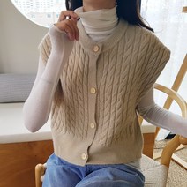 상상그이상 여성용 라운드넥 캡소매 꽈배기 니트조끼 오픈형 가디건 부드러운 레이온소재 폭닥한 베스트 색감이 예쁜 간절기 데일리코디