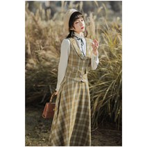 개화기 경성 스타일 사진 광고촬영 원피스 춘추 잉글리시 빈티지 체크 베스트