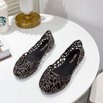 ZZJJC 가방 샌들 반짝이 크리스탈 펀칭 에어 댄스 젤리 슈즈 플랫 플로어 홀오픈 비치 슈즈