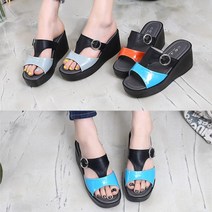 런슈즈 (국산) 발편한 웨지 통굽 에나멜 투톤 여성 사무실 슬리퍼