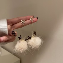 925 실버 바늘 눈송이 기름 녹용 크리스마스 헤어 볼 귀걸이 과 봉제 술 귀걸이 기질 귀걸이