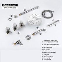 선반형샤워수전 벽수전 편리한 회전 건메탈 샤워 수도꼭지 세트 욕조 믹서 탭 벽 마운트 강우량 헤드 키트 목욕 주둥이가있는 솔리드 황동 150/210/260mm 핸드, [06] Brushed nickel, [01] 8 inch, [02] Spout 210mm