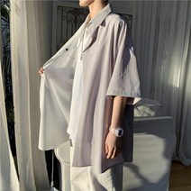 반반셔츠 언밸런스 루즈핏 남성 페이즐리 간절기 오버핏 하프 셔츠 배색 남방