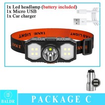BALDR 휴대용 COB LED 전조 등 내장 배터리 USB 충전식 미니 토치 라이트 야외 조명 캠핑, 03 C Packing_02 EU