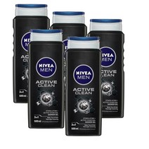 니베아 맨 액티브 클린 쓰리인원 샤워젤 바디워시 올인원워시 500ml Nivea MEN Active Clean 3-IN-1 Shower Gel, 5개