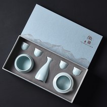 JINGHENG 워머포함 중탕 사케도쿠리 세트 혼술세트, 분청 [선물세트]개