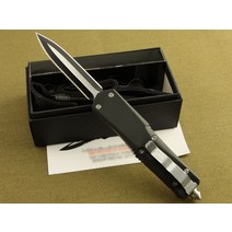 마이크로 OTF 테크 나이프 컴뱃 트로 시리즈 440 블레이드 57HRC 경도 아연 알루미늄 합금 손잡이 야외 호신용 포켓, [01] Black, 1개