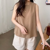 온도바이헤이 자체제작 크롭 린넨 민소매 여름 블라우스