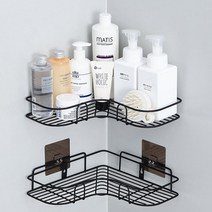 못질없이 다용도 노타공 화장실 주방 코너 선반 접착식 욕실젠다이 수전품은선반, 블랙