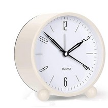 아날로그 알람 시계 10.2 cm 무소음 똑딱거림 없는 소형 야간 조명 JALL, White