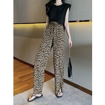 여름 새로운 여성 민소매 어깨 패드 조끼 티셔츠 탑 레오파드 프린트 오픈 포크 처짐 넓은 다리 바지 조수