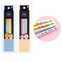 카카오프렌즈 네임연필 4자루 1세트 - 투투존인쇄, 연필(라이언무지)+이모티콘(새싹)