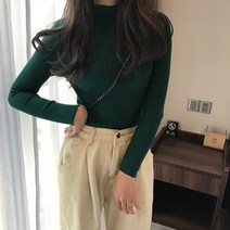 데일리룩 슬림핏 쫀쫀 하프 골지 니트티 17컬러