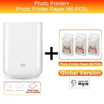 레이저각인기 레이저마킹기 자동날인기 날짜찍는기계 글로벌 버전 xiaomi mi mini 휴대용 포켓 포토 프린터 mijia zink 300 dpi 종이 자체 접착 무선 bt, 프린터 추가 60 개