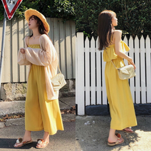 여리여리 프릴 우아한 러블리 10대 끈 나시 점프슈트 20대 여성 홈웨어 이지 웨어 차박 캠핑 호캉스 피크닉 여행 룩 모던 데일리 베이직한 편한 루즈 오버 핏 브이넥 빅 사이즈