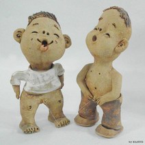 토기인형 2개-1세트 카페인형 점토인형 외국친구선물, 오줌발