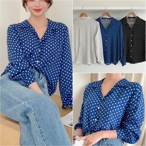 도트 땡땡이 쉬폰 봄 실키 레이온 블라우스 셔츠