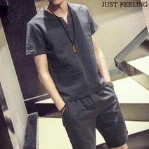 JUST FEEL!NG 빅사이즈 남성 트레이닝복 세트 츄리닝 바지 여름 상하복 반팔반바지세트 데일리 투피스 세트