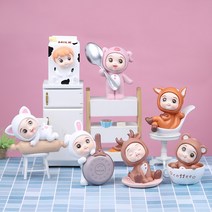 만화 귀여운 고양이 블라인드 박스 창의적 사무용 데스크톱 장식 피규어 작은 장식품 수지 설날 선물, 소인국 주방 블라인드 랜덤 1개