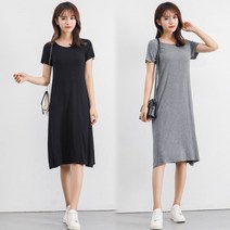 아즈카 반팔 면 미디원피스 SD-7086