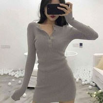 골지 버튼 슬림원피스 RO211