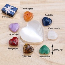 다우징 팬듈럼 차크라 펜듈럼 수맥추 점성학 천연 크리스탈 7 하트 세트 셀레 나이트 에너지 힐링 보석 모양 기념일 여성용 선물 1, heart set