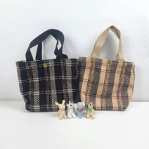 우븐 체크 클래식한 블랙 모직 미니 에코백 손가방