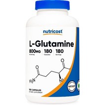 뉴트리코스트 L-글루타민 800mg 180캡슐 - 글루텐 프리 비 GMO, 1개, 180정