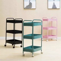 뷰티샵웨건3단조립식웨건 관리실웨건 츄레이 미용실츄레이정리대 3단웨건 다용도트레이 이동식수납장 수납웨건, 핑크