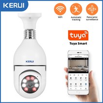 가정용 집안 가게 cctv 강아지 홈캠 kerui 1080p 2mp tuya smart mini wifi ip 전구 카메라 실내 무선 보안 홈 감시 파노라마 카메라, 카메라와 128g 카드