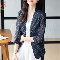 셀럽당 여성 반팔 정장 프린트 코트 여름 자외선 차단 슬림 쇼트 캐주얼 얇은 상의