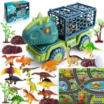 23년신형 공룡자동차 장난감 티라노파크 세트 선물 크레인 덤프 트럭 운송차 중장비 (공룡 15마리 포함) +부직포 지도 증정, 티라노사우루스