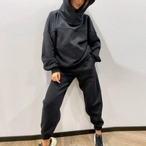 여성 트레이닝복 세트 여자 땀복 테니스운동복 캐주얼 솔리드 양털 두 조각 특대 후드와 높은 허리 바지 정장 가을 겨울 운동복 Tracksuits