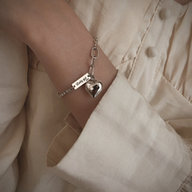 [무배][925실버] 럭키걸 볼드 하트 체인 팔찌