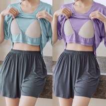 엔템 모달 노브라티+반바지 캡내장 노브라 티셔츠