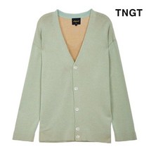TNGT 배색 세미오버핏 가디건 라임