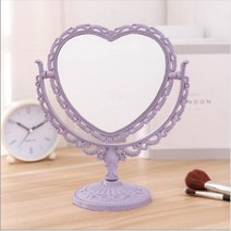 하트거울 여성용 데스크탑 화장 거울 심장 모양 화장대 휴대용 양면 손 화장품 컴팩트, purple