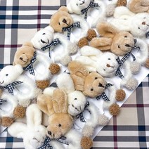 보들보들 곰돌이 토끼 인형 체크 리본 여아 헤어 머리끈 10개세트