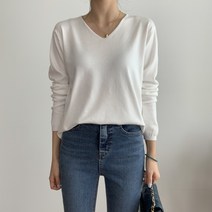 샵159 여성 부드러운 기본핏 브이넥 긴팔 니트티