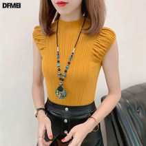 DFMEI 니트 나시 여 반폴라 풀오버 민소매 탑 여