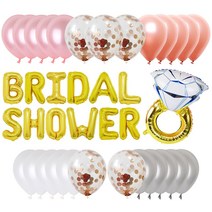 고백하는날 브라이덜샤워 BRIDAL SHOWER 반지 컨페티풍선 세트, 1세트, 07.골드 BRIDAL SHOWER은박+반지+풍선